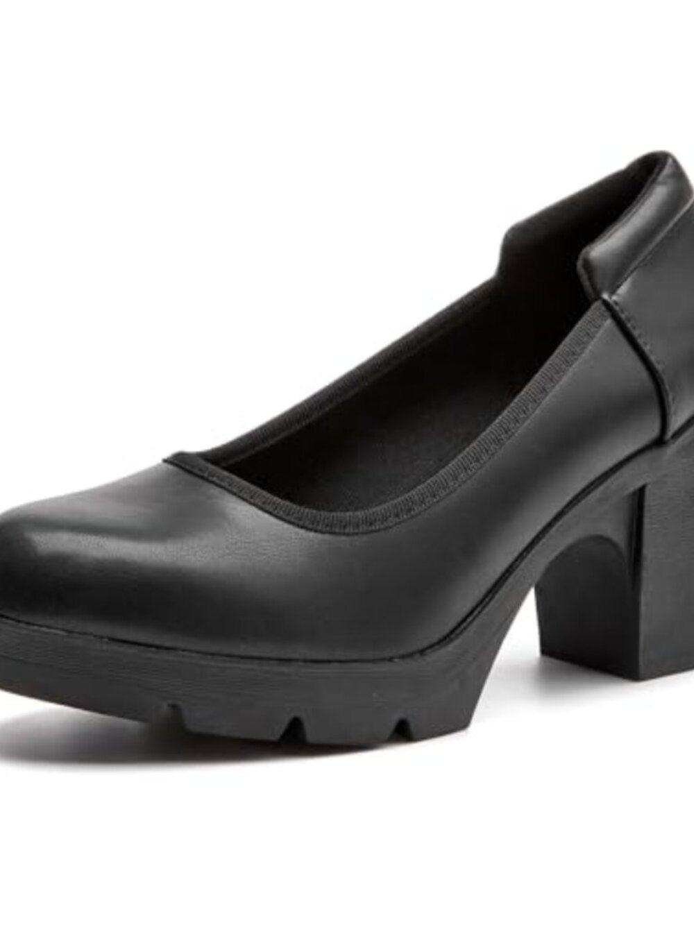 Women's Low Block Heel Pumps Faux Leather Round Toe Work Dress Shoes